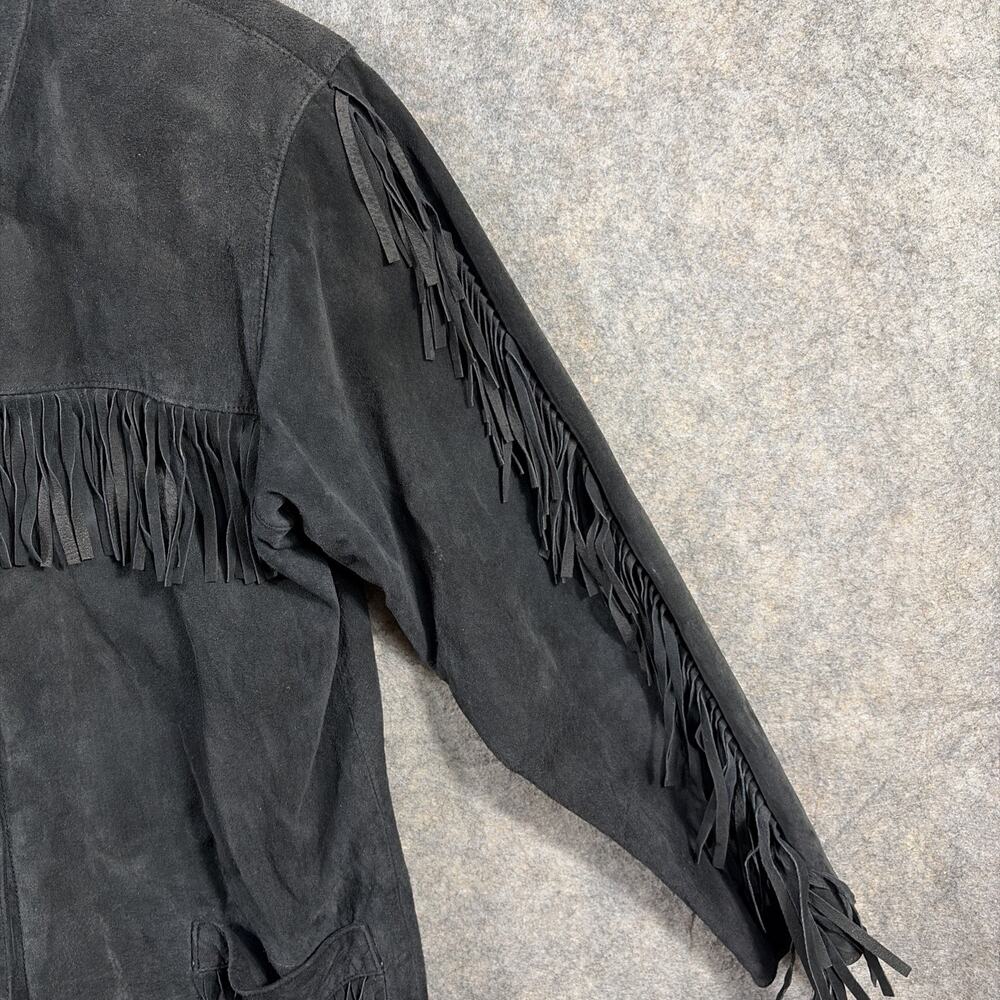 Vtg Adrienne Vittadini Women’s Petite Black Suede Jacket Leather Fringe 90s - Picture 6 of 14